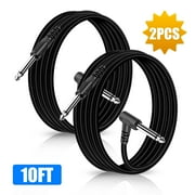 Guitar Cable [2Pcs], DISEN 10ft Guitar Instrument Cable for Guitar/ Bass/ Electric Guitar/ Electric Mandolin, 1/4" Right Angle to Straight, 6.35mm Plug Guitar Cord, Black
