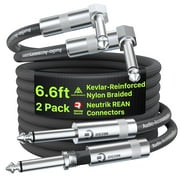 Guitar Cable 6.6 ft 2 Pack, Nylon Braided Anti-Kinking Kevlar-Reinforced, Neutrik REAN Connector, 20AWG 99.99% OFC 1/4 Instrument Cable, Shielded Amp Cord for Fender Electric Guitar, Right Angle