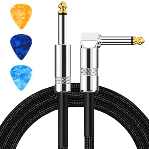 Guitar Cable,Guitar Cord 10ft,AMP Cord for Bass & Electric Guitars/Keyboard/Mandolin,Pro Audio Instrument Cable (Right Angle to Straight,Black)
