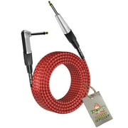 Guitar Cable Right Angled to 1/4 Straight-End Instrument Cord Tweed Cloth Jacket by Fat Toad Braided Woven 20FT Quarter Inch Gold Jack TS for Electric Guitar, Bass, Keyboards Shielded 24 AWG Patch