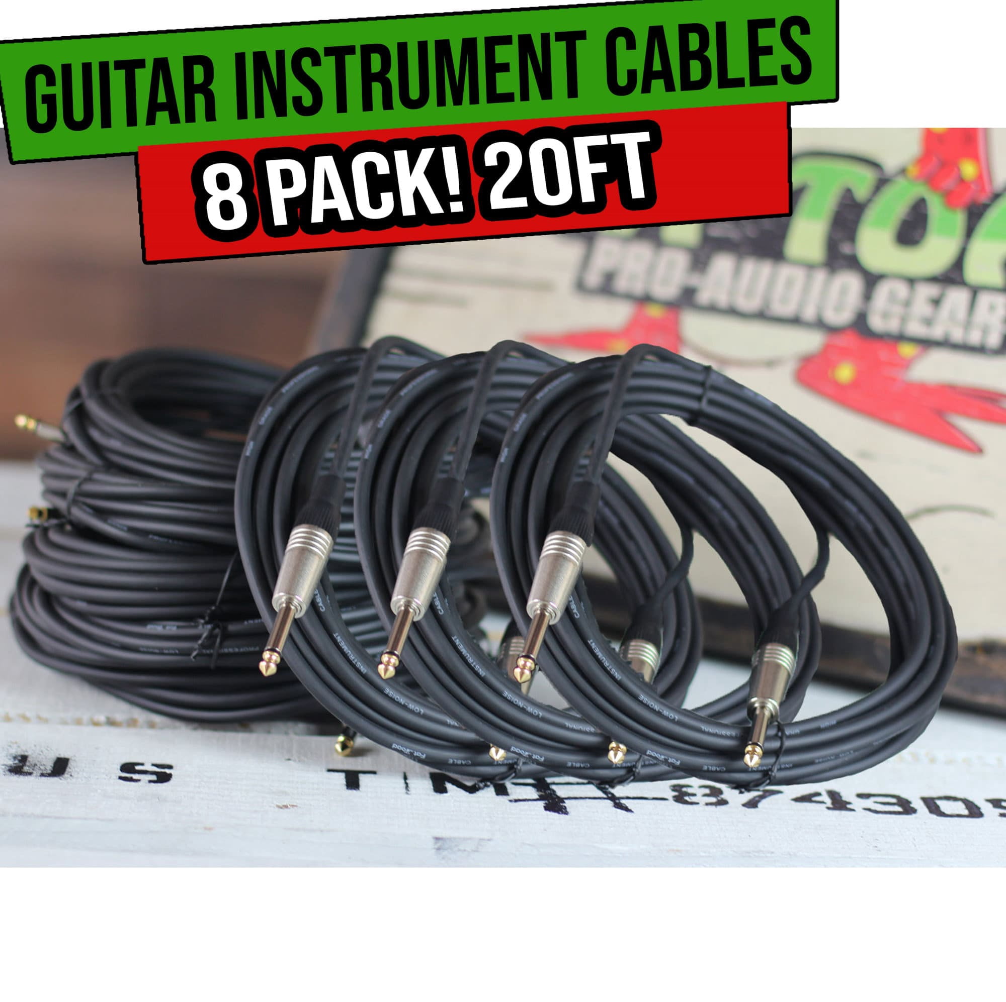 Guitar Cables Instrument Cord 8 Wire PACK Electric AMP Bass Music 1/4 Gold Jack