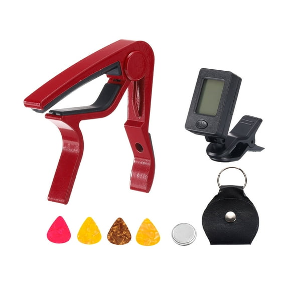Guitar Capo Clip-On Tuner for Acoustic Guitar Electric Guitar Bass Red 1 Set