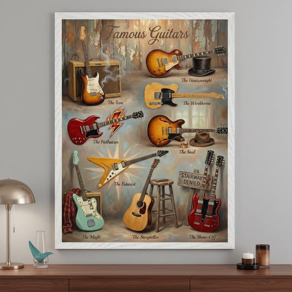 Guitar Chart Guide Wall Art Music Decor Electric Guitar Poster Rock Music Studio Decor Mus