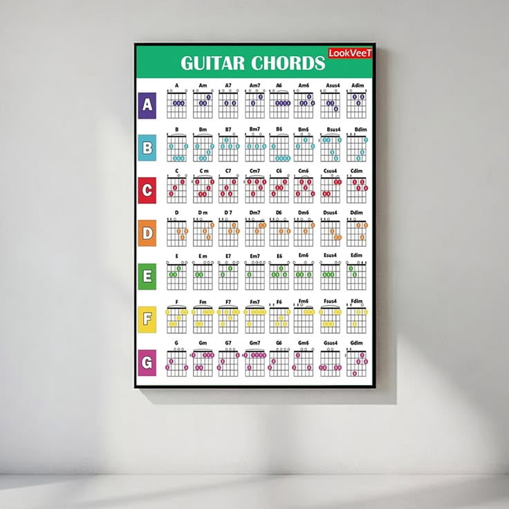 Guitar Chord Chart Poster for Beginner and Portable A4 Laminated Chords ...
