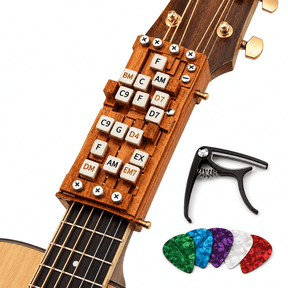 Guitar Chord Presser for Beginners, Portable Guitar Learning Tool with 15 Chords, Guitar Chord Helper & Trainer for Home Practice, Music Lessons, Gifts for Kids, Adults and New Guitar Players