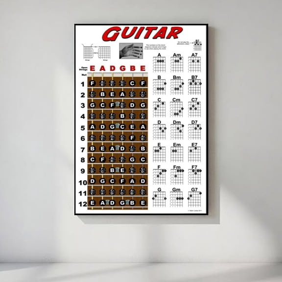 Guitar Chord Wall Chart Fretboard Instructional Poster Beginner Chords Notes Poster Size 24''x36'' Googate