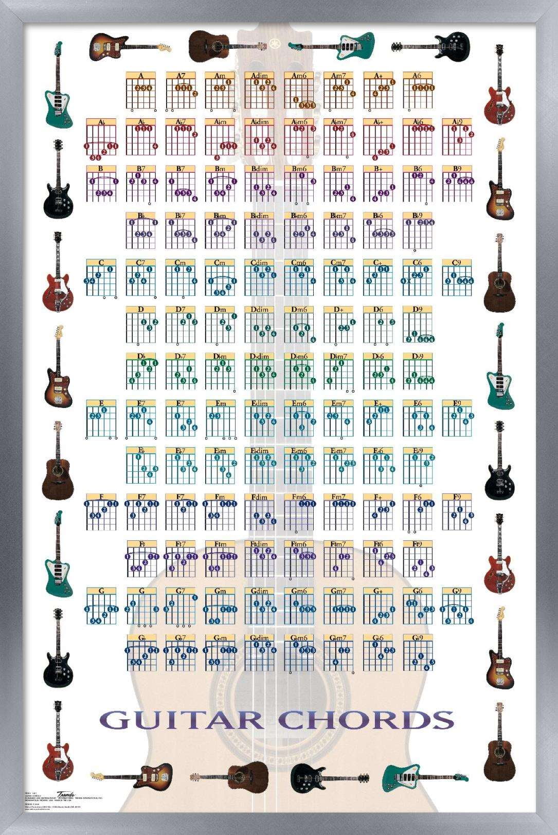 Guitar Chords II - Learn to Play Guitar Wall Poster, 14.725" x 22.375", Framed