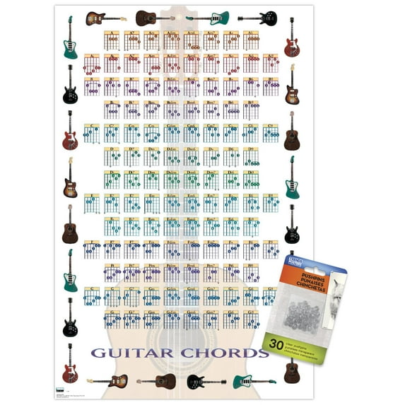 Guitar Chords II - Learn to Play Guitar Wall Poster with Push Pins, 14.725" x 22.375"