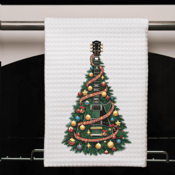 Guitar Christmas Tree Waffle Weave Kitchen Towel 16x24