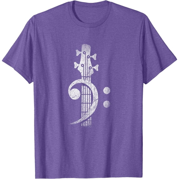 Guitar Cleff Headstock Bass Softstyle Unisex T-Shirt,Purple Heather Color,Size XL