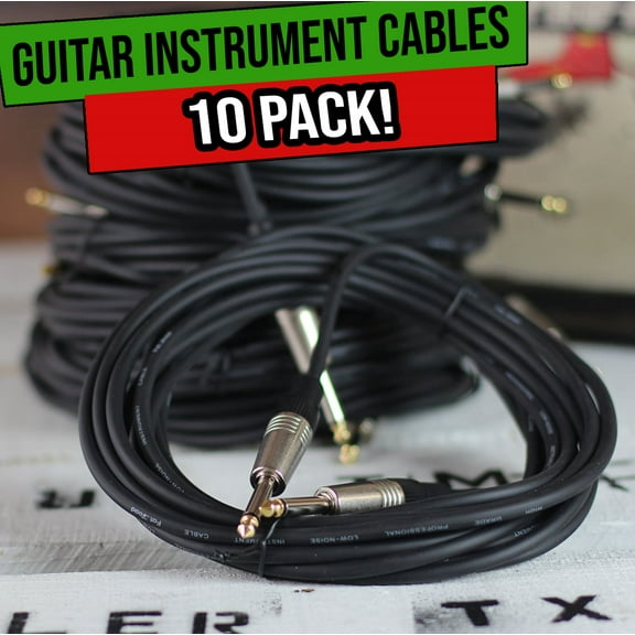 Guitar Cord Instrument Cable - 20FT PACK Electric Wire Bass Music Straight Jack