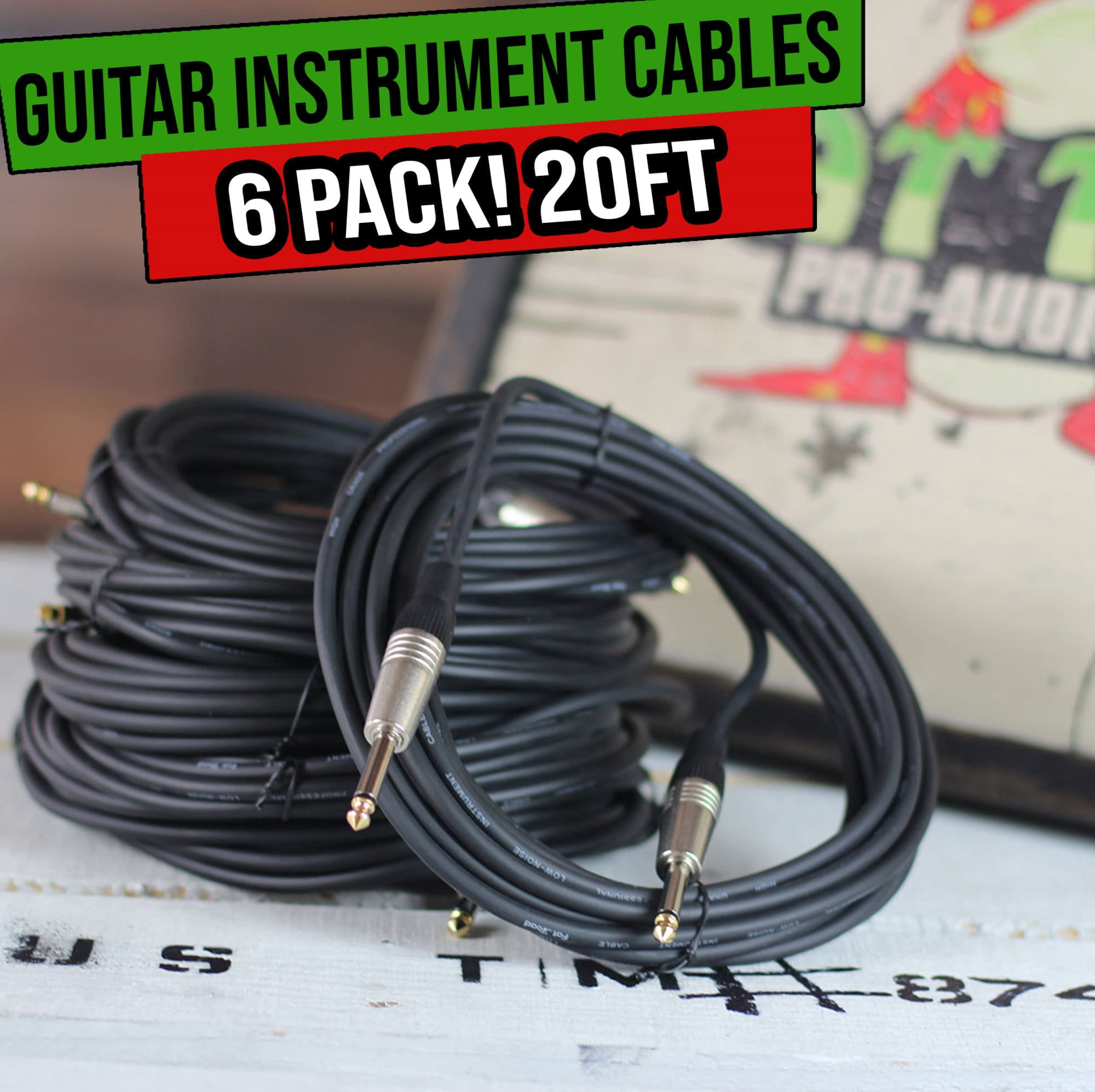 Guitar Cord Instrument Cable - Pro Audio Wire Electric Music Straight Gold Jack