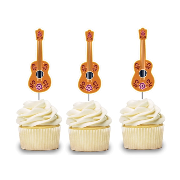 Guitar Cupcake Toppers 12 pcs, Luau Cake Picks Party Supplies Decoration, Music Baby Shower Themed Celebration