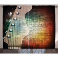 thumbnail image 1 of Ambesonne Guitar Curtains 2 Panel Set, Grunge Retro Tuning Pegs, 108" x 63", Black Orange, 1 of 2