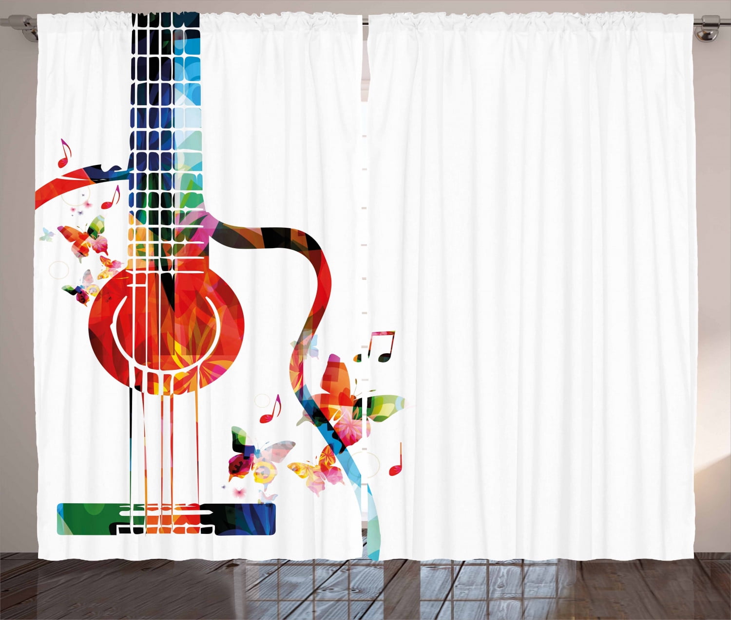 Guitar Curtains 2 Panels Set, Colorful Polygonal Musical Instrument