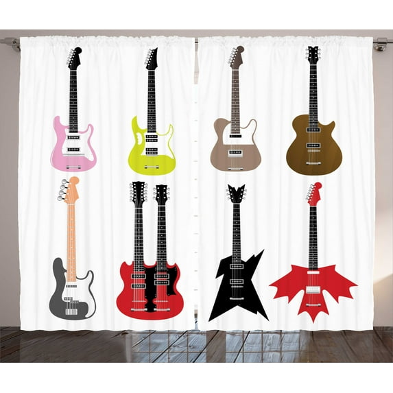 Ambesonne Guitar Curtains 2 Panel Set, Colorful Music Graphic, 108" x 108", Multicolor