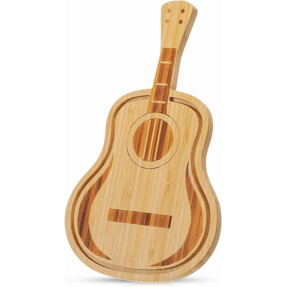 Guitar Cutting Board Father's Day Birthday Gift 12.5 x 7 Inches Decorative Cutting Board Rustic Bamboo Wooden Cheese Platter for Serving Meat Bread Vegetable Fruit, Gift for Music Lover, Father Chef