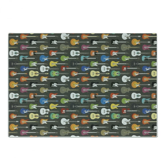 Guitar Cutting Board, Grunge Instruments Strings Creativity Writing Songs Digital Classic Acoustic Music, Decorative Tempered Glass Cutting and Serving Board, Small Size, Multicolor, by Ambesonne