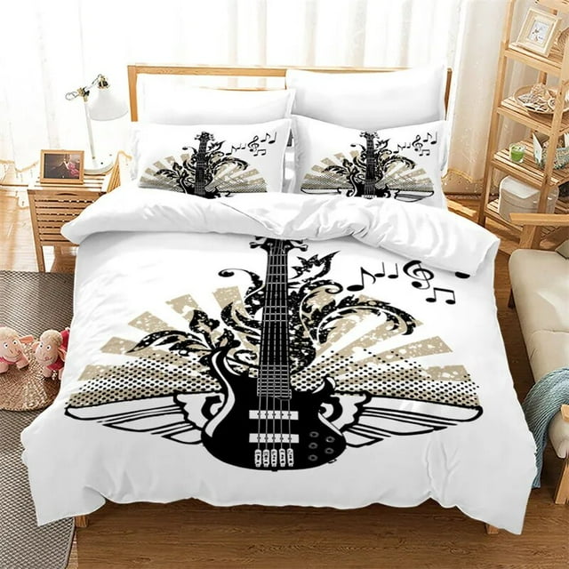 Guitar Duvet Cover Rock Music Theme Bedding Set Grunge Color Splashed