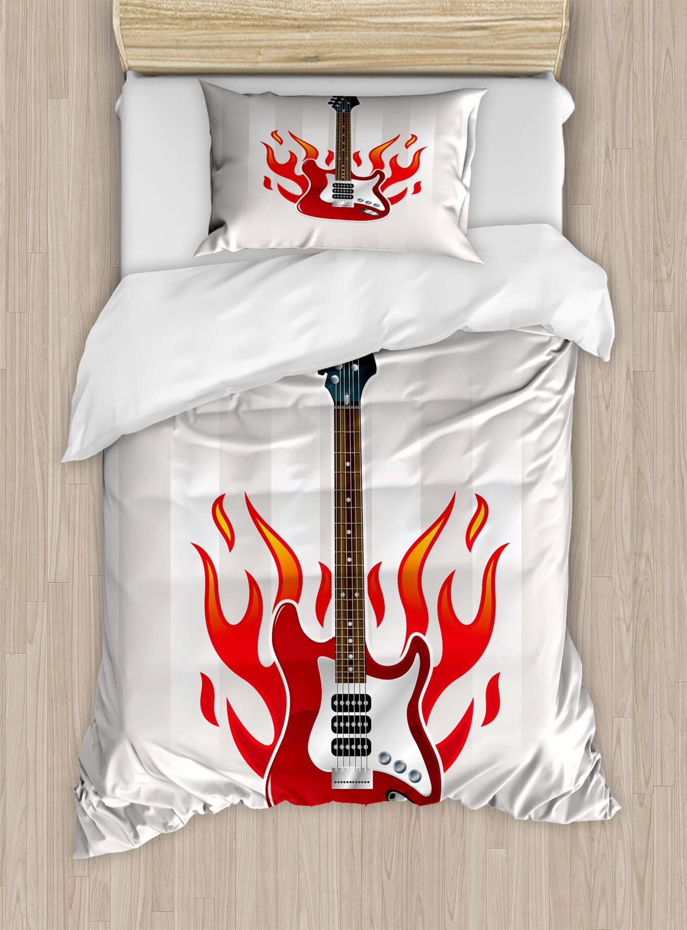 Twin Red Electric Guitar Duvet Cover Set with Pillow Sham