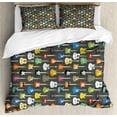thumbnail image 1 of Guitar Duvet Cover Set Queen Size, Grunge Instruments Strings Creativity Writing Songs Digital Classic Acoustic Music, Decorative 3 Piece Bedding Set with 2 Pillow Shams, Multicolor, by Ambesonne, 1 of 3