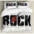 thumbnail image 1 of Guitar Duvet Cover Set Queen Size, Let's Rock Text with Grunge Looking Color Splashed Letters Music Fun Concert, Decorative 3 Piece Bedding Set with 2 Pillow Shams, Ruby Black White, by Ambesonne, 1 of 3