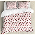 thumbnail image 1 of Guitar Duvet Cover Set, Repeating Minimal Illustration Classic Western Musical Instrument Motifs, Decorative 3 Piece Bedding Set with 2 Pillow Shams, Queen Size, Vermilion White, by Ambesonne, 1 of 3