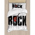 thumbnail image 1 of Guitar Duvet Cover Set Twin Size, Let's Rock Text with Grunge Looking Color Splashed Letters Music Fun Concert, Decorative 2 Piece Bedding Set with 1 Pillow Sham, Ruby Black White, by Ambesonne, 1 of 3