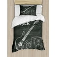 thumbnail image 1 of Guitar Duvet Cover Set Twin Size, Love The Rock Music Themed Sketch Art Sound Box and Text on Chalkboard, Decorative 2 Piece Bedding Set with 1 Pillow Sham, Charcoal Grey White, by Ambesonne, 1 of 3