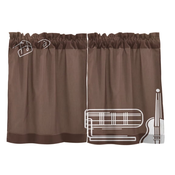 Guitar Element Design 27"x24" Linen Look Cafe Curtain Set with Privacy and UV Protection