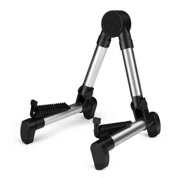 Guitar Floor Stand Folding Adjustable - A-Frame Instrument Stands Rack Holder for Acoustic Electric Classical Guitar and Bass, Violin, Ukulele, Banjo, Mandolin Portable Lightweight Silver