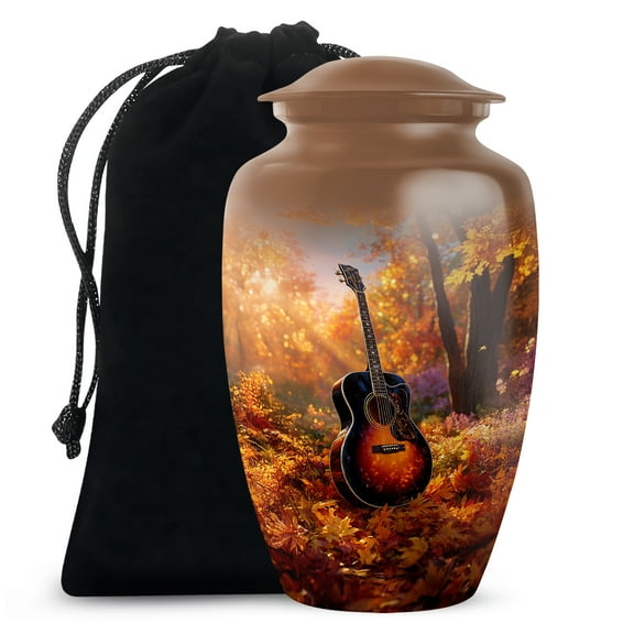 Guitar Forest Cremation Urn For Human Ashes Adult Male, Urns For Ashes For Adults, Music Nature Cremation Urn For Human Ash, Decorative Memorial Urns For Ash, Size 10 Inch 1 Pcs