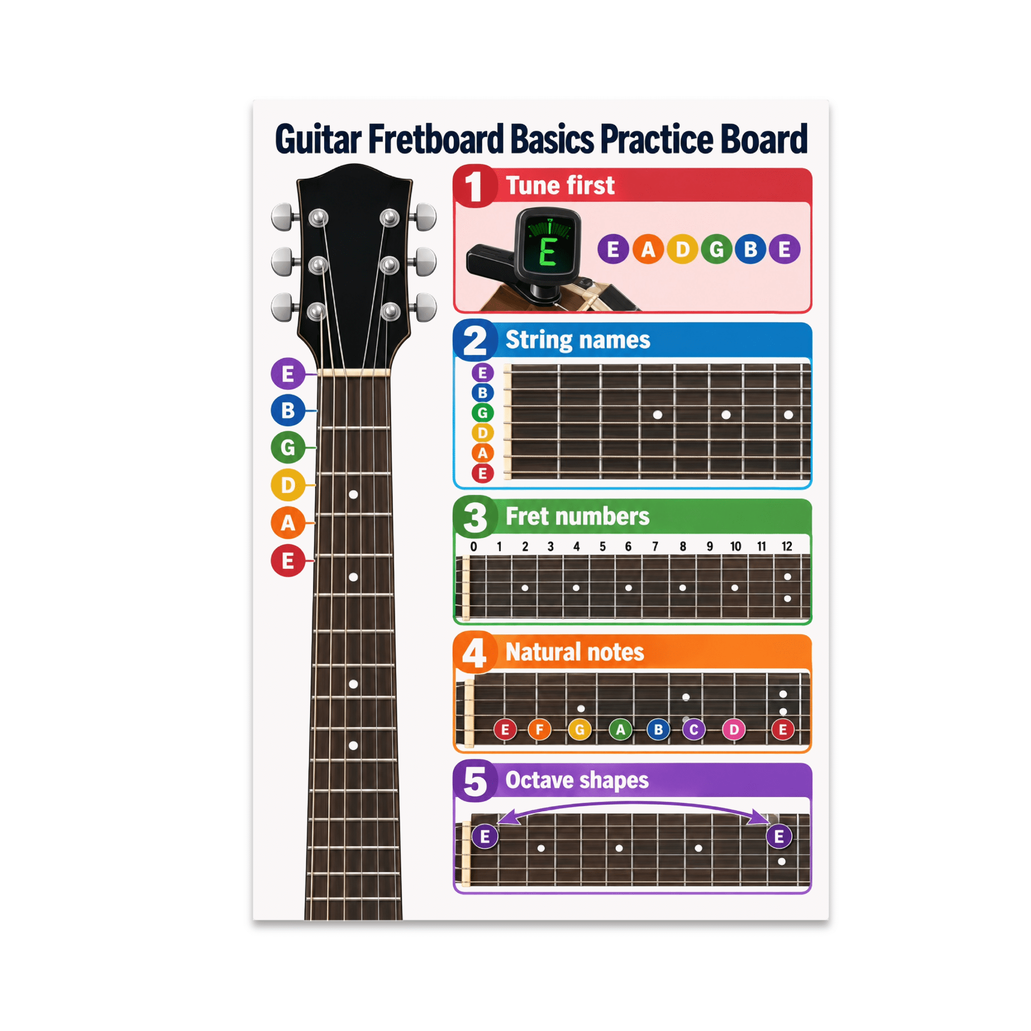 Guitar Fretboard Basics Practice Board Guide - Music Enthusiast - 13x19 ...