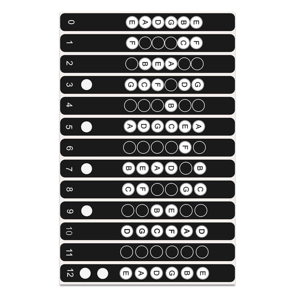 Guitar Fretboard Note Stickers 2 Pack Black & White Removable, No Residue Covers First 12 Frets Easy Learning Labels for Acoustic & Electric Guitar Made in USA