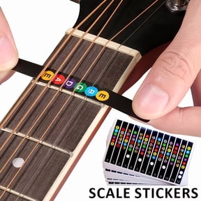 Color-Coded Guitar Fretboard Stickers with Note & Chord Diagrams for 6-String & 4-String Bass