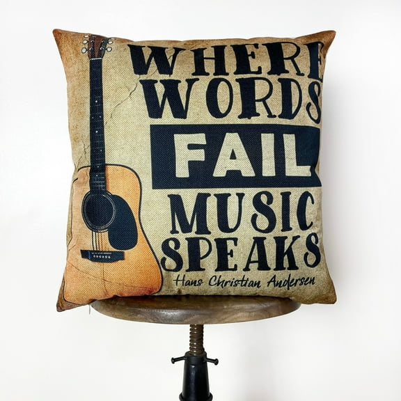 Guitar Gifts | Where Words Fail Music Speaks | Pillow Cover | Home Decor | Throw Pillow | Gift | Music decor | Music Gifts