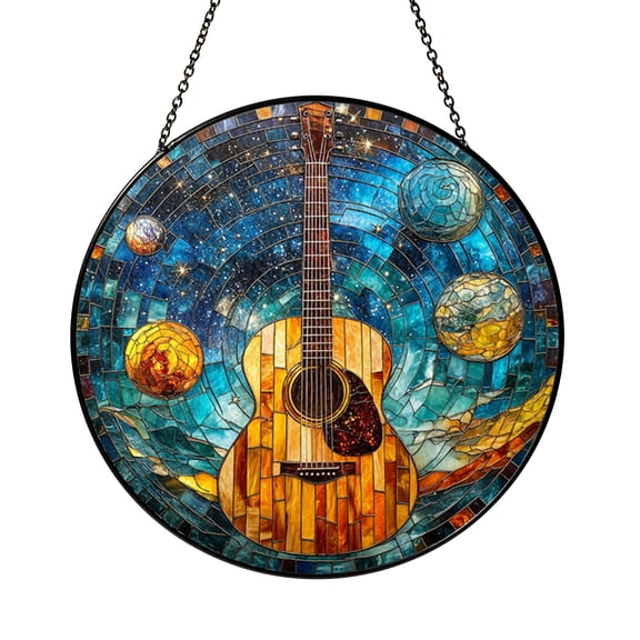 Guitar Glass Suncatcher for Window Decor, Celestial Music Light Catcher Hanging Ornament, Creative Studio Home Gift