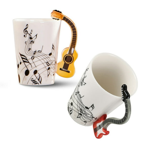 Guitar Handle Ceramic Cup Free Spectrum Coffee Milk Tea Cup Musical Instrument & Music Style Guitar Ceramic Mug Coffee Tea Milk Stave Cups with Handle Red Guitar Black