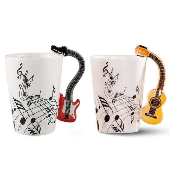 Guitar Handle Ceramic Cup Free Spectrum Coffee Milk Tea Cup Musical Instrument & Music Style Guitar Ceramic Mug Coffee Tea Milk Stave Cups with Handle Red Guitar Black