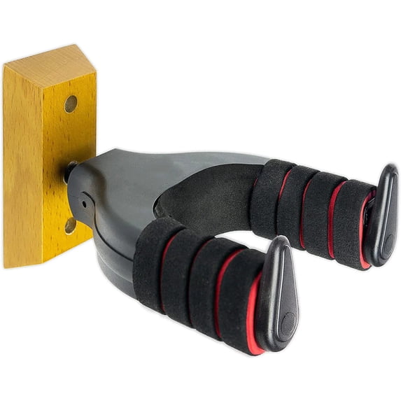 5 CORE Guitar Wall Mount Hanger Hook with Wood Base Soft Padding Adjustable Rotatable Holder for Acoustic Classical Electric Bass Guitars - GH ABS R 1PC