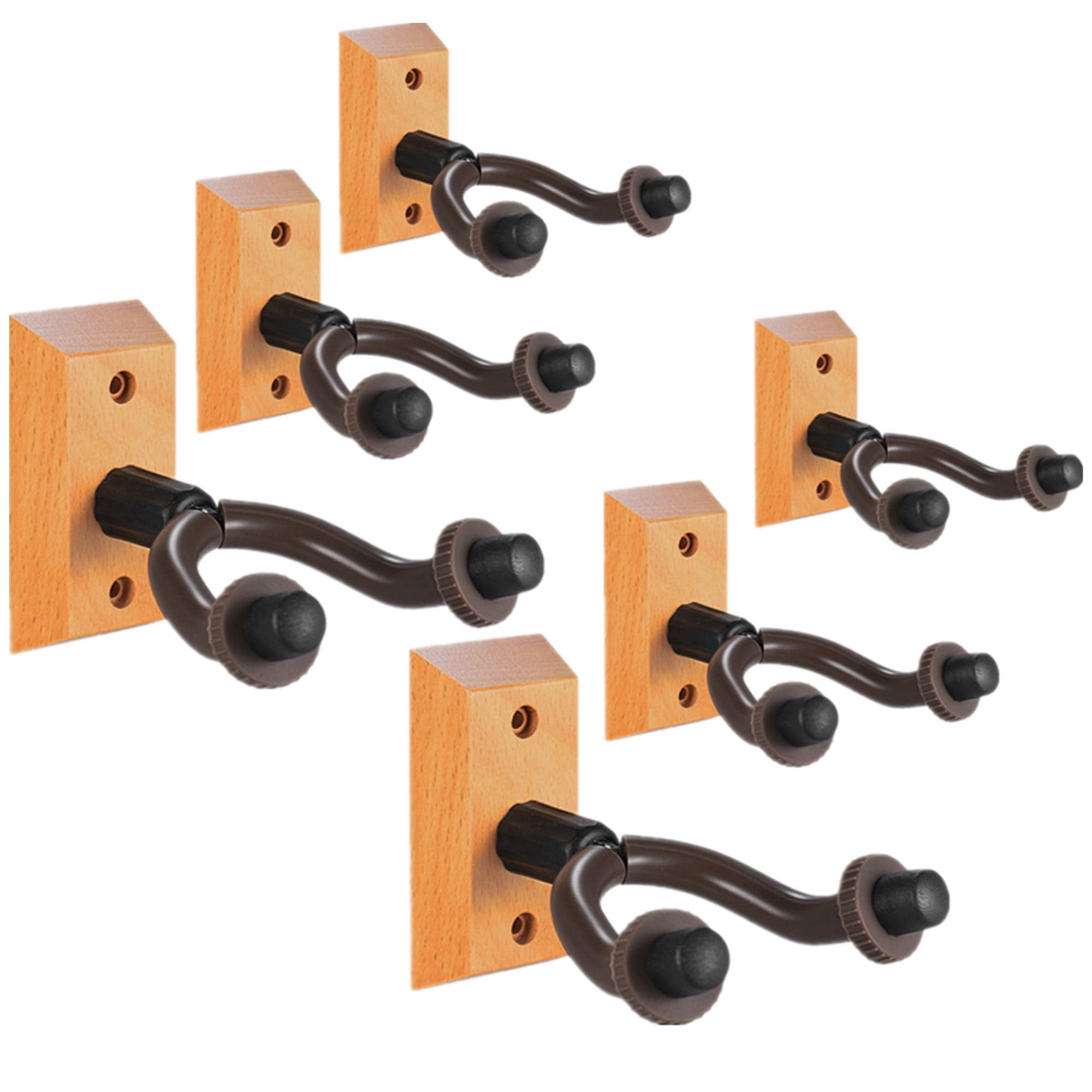 Guitar Hanger Wall Mount 6 Pack  Hardwood Hangers Hooks Holder Stand Display With Screws - Easy To Install Fits Bass Mandolin Banjo