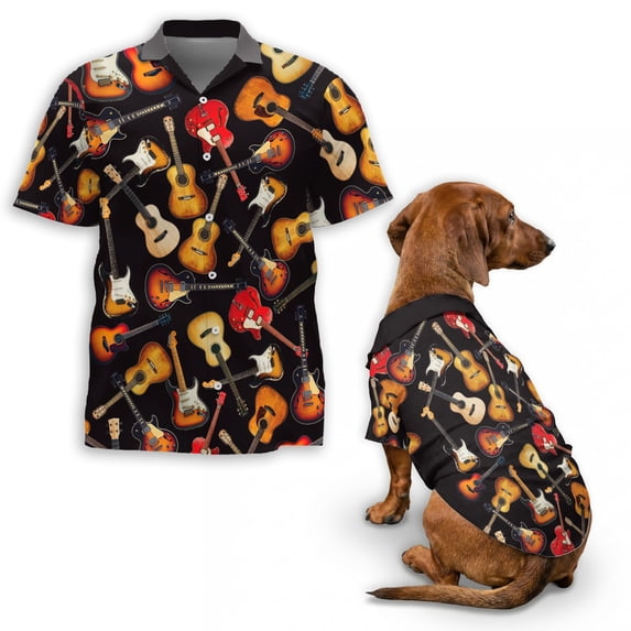 Guitar Hawaiian Shirt – Acoustic & Electric Guitar Pattern Aloha Shirt, Music Lover Summer Button-Up, Men’s Unique Beach Shirt S–5XL