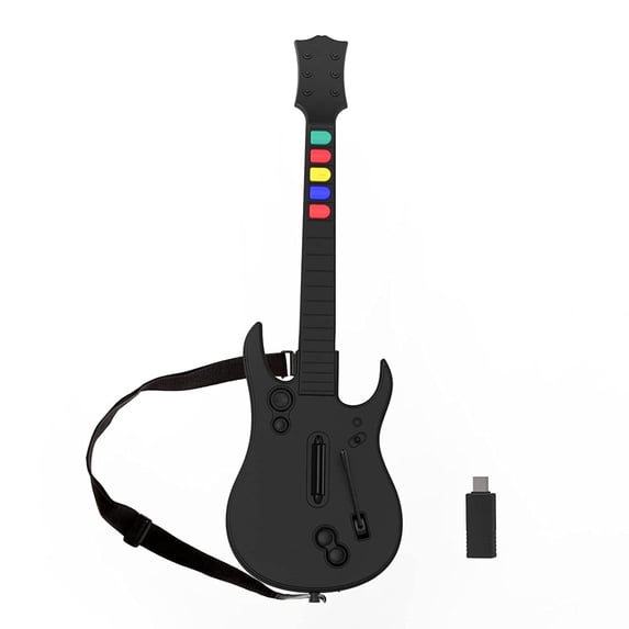 Guitar Hero Controller PC, Wireless PS3 /PC Guitar Hero Guitar with Dongle for Clone Hero, Guitar Hero 3/4/5 Rock Band 1/2 Games Black