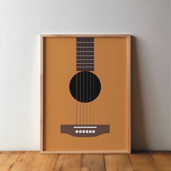 Guitar Illustration Minimal Modern Music Musician Guitarist Wall Decor, Unframed Paper Poster 8x10in