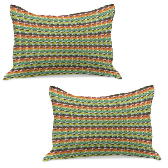 Guitar Knitted Quilt Pillowcover Set of 2, Abstract Stringed Instruments on Horizontal Color Borders Modern Pattern Design, Standard Queen Pillow Sham Bedroom, 30" x 20", Multicolor, by Ambesonne