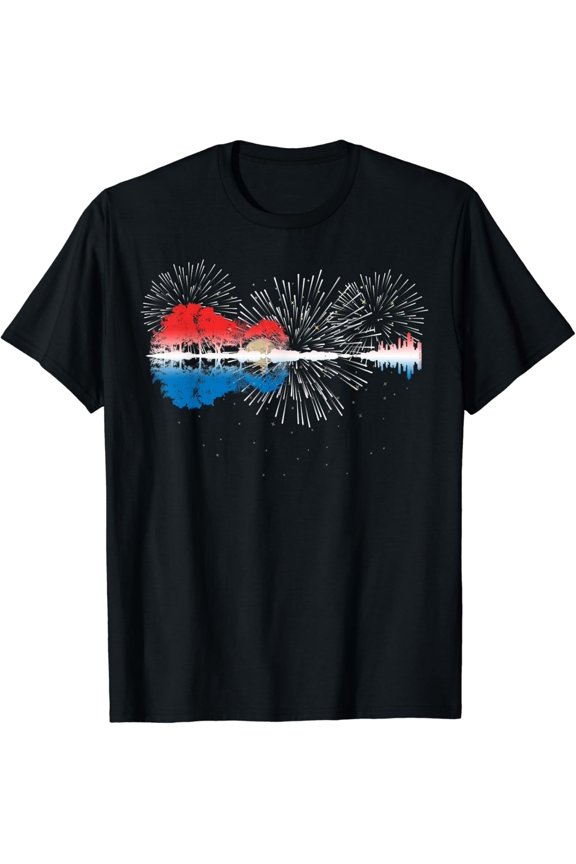 Guitar Lake Reflections Night Sky USA T-Shirt