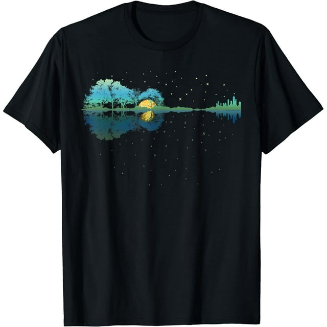 Guitar Lake Reflections Night Sky and Moon Guitar T-Shirt - Walmart.com