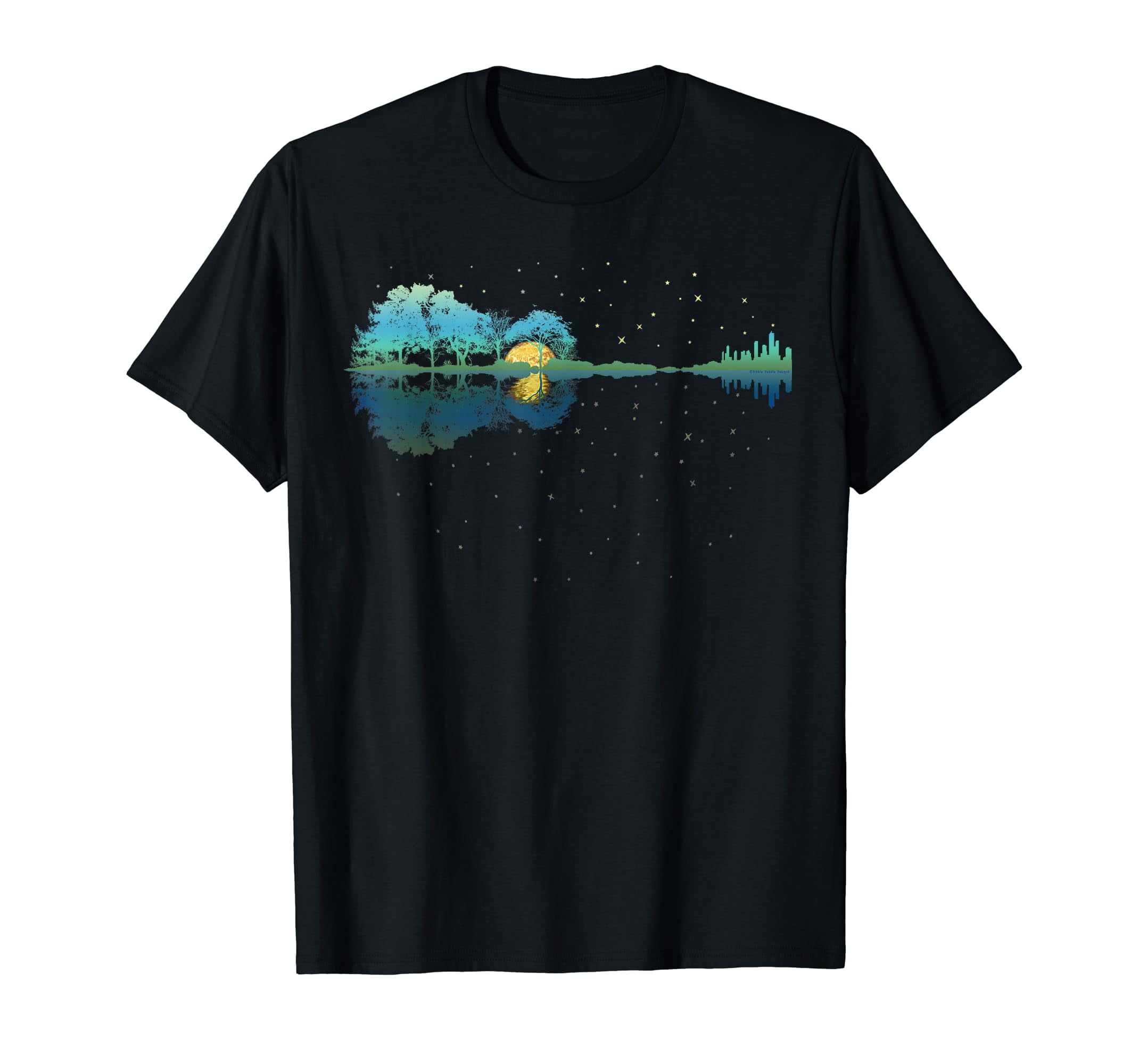 Guitar Nature Reflection Moon T-shirt Army Green