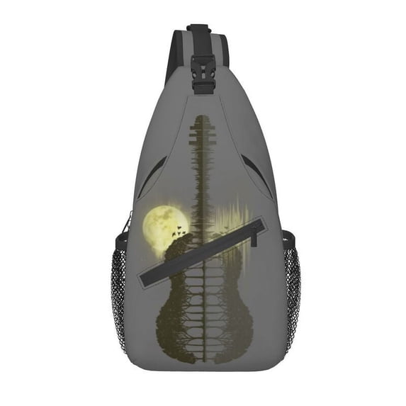 Guitar Lake Shadow Illustration Sling Bags Men Fashion Guitarist Music Lover Shoulder Crossbody Chest Backpack Traveling Daypack