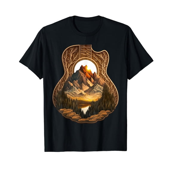 Guitar Landscape Music Lover- Acoustic Guitar Player Graphic T-Shirt